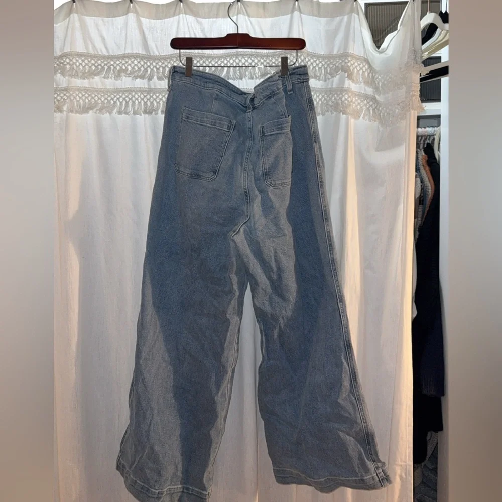 Wide Leg Blue Denim Jeans - Picture 2 of 3